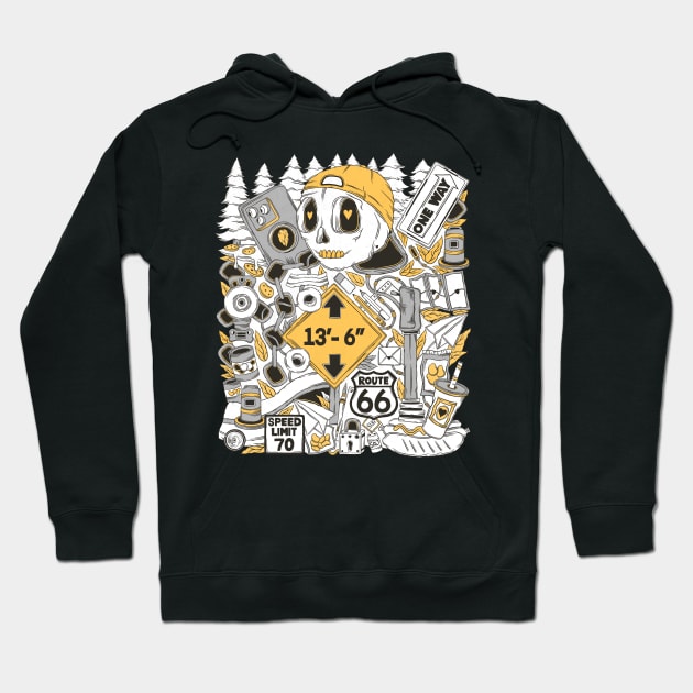 Truck Driving to Art- Skeleton Art Doodle Hoodie by Scriptnbones